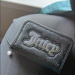 Juicy Couture Black Embossed Wallet with Rhinestone Logo